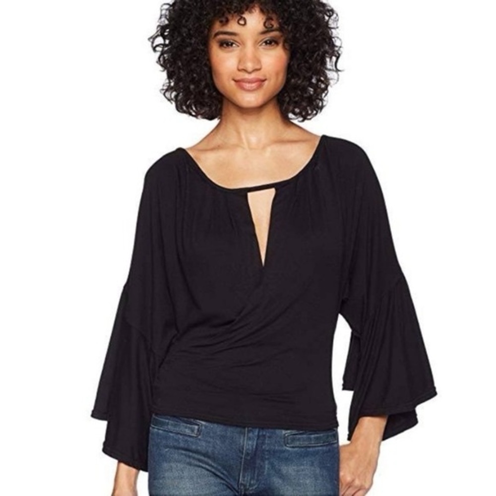 Free People - Last Time Top Off The Shoulder Black Bell Sleeves Size Medium